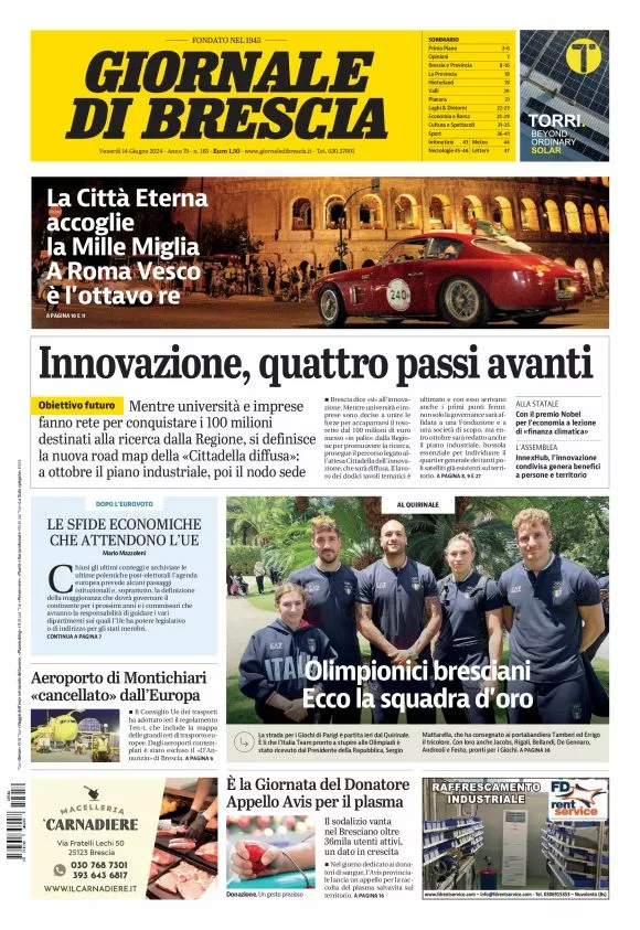 Prima-pagina-giornale di brescia-oggi-edizione-del-2024-06-14